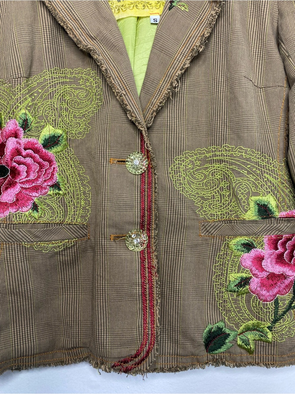 Johnny Was 3J Workshop Paisley Rose Blazer Size Small Y2K Plaid embroidered - Picture 4 of 9